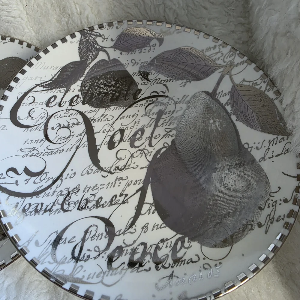 Restoration Hardware Script Design Dinner Plates - Silver, White, Cream Set Of 4